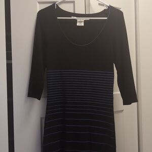 Max Studio lightweight Sweater Dress Black with Blue Stripes